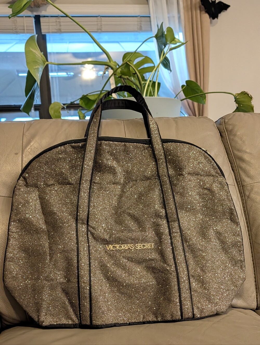 Victoria's Secret Sparkle Large Tote Bag - Metallic Gold Glitter